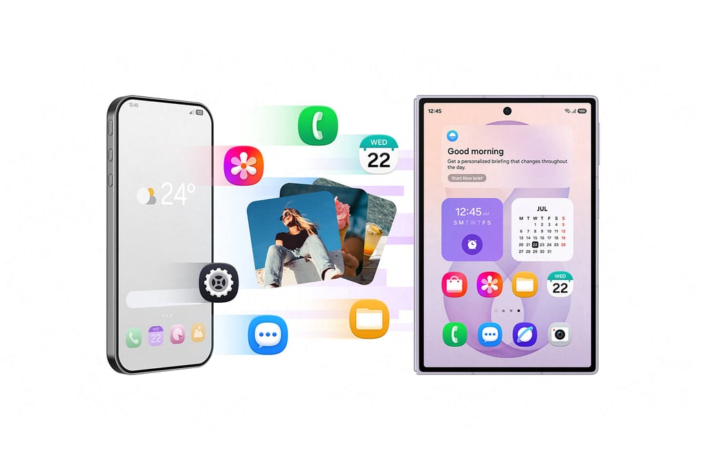 Data og apper overføres mellom telefon og brettbar Galaxy-enhet med Now Brief