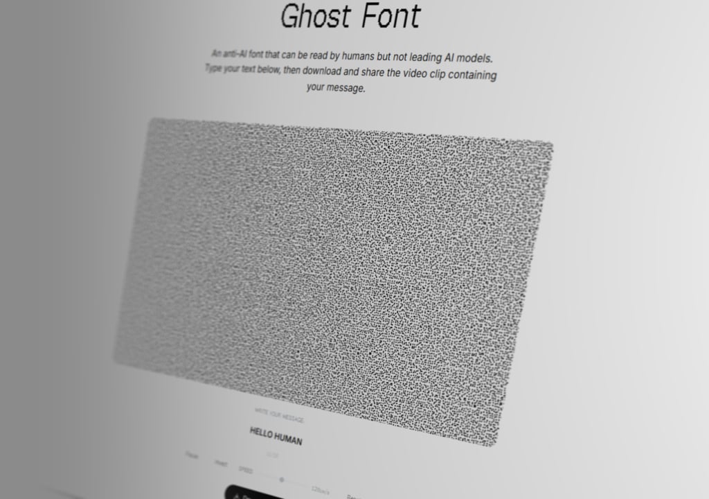 Skjerm som viser Ghost Font med en tett flate av svarte prikker over meldingsfeltet