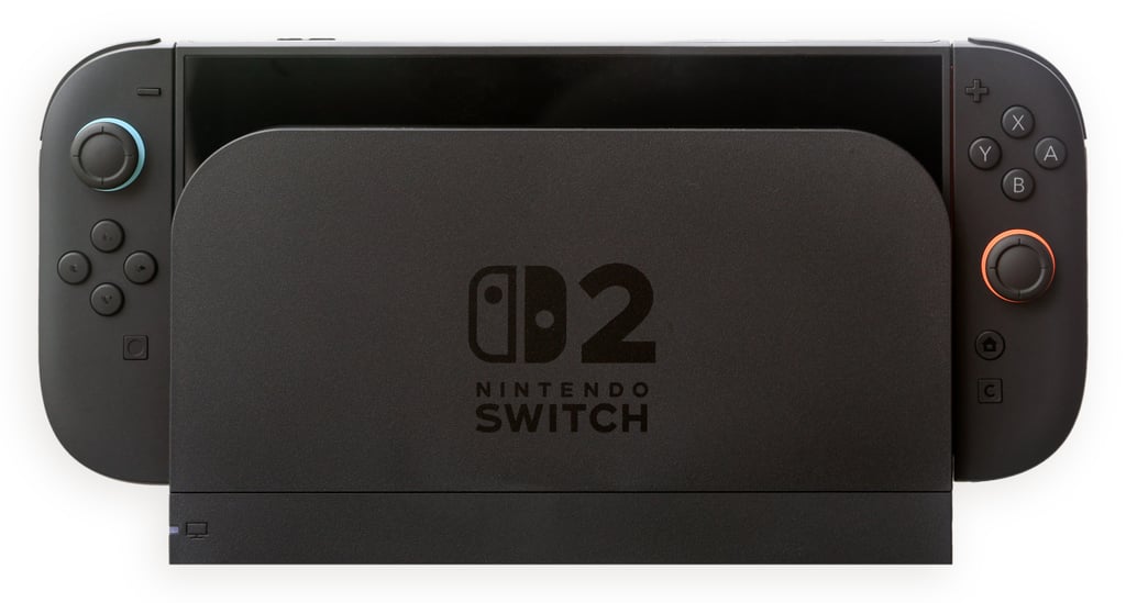 Nintendo Switch 2 stående i dokken, koblet til TV