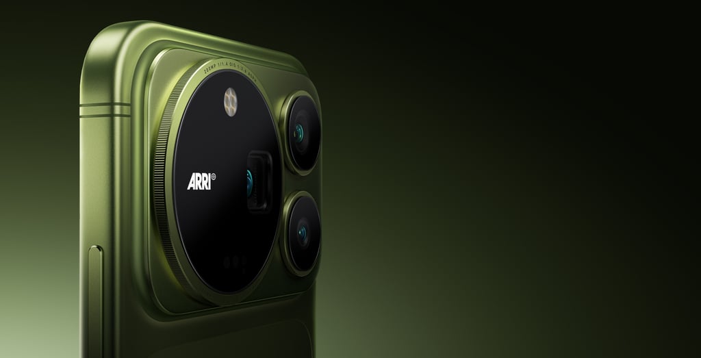 Nærbilde av kameraøyet på en grønn Honor Magic 9 med ARRI-logoen på linsen