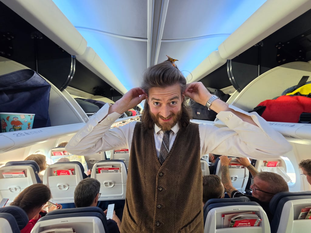 Julian gjør seg klar til avreise på flyet