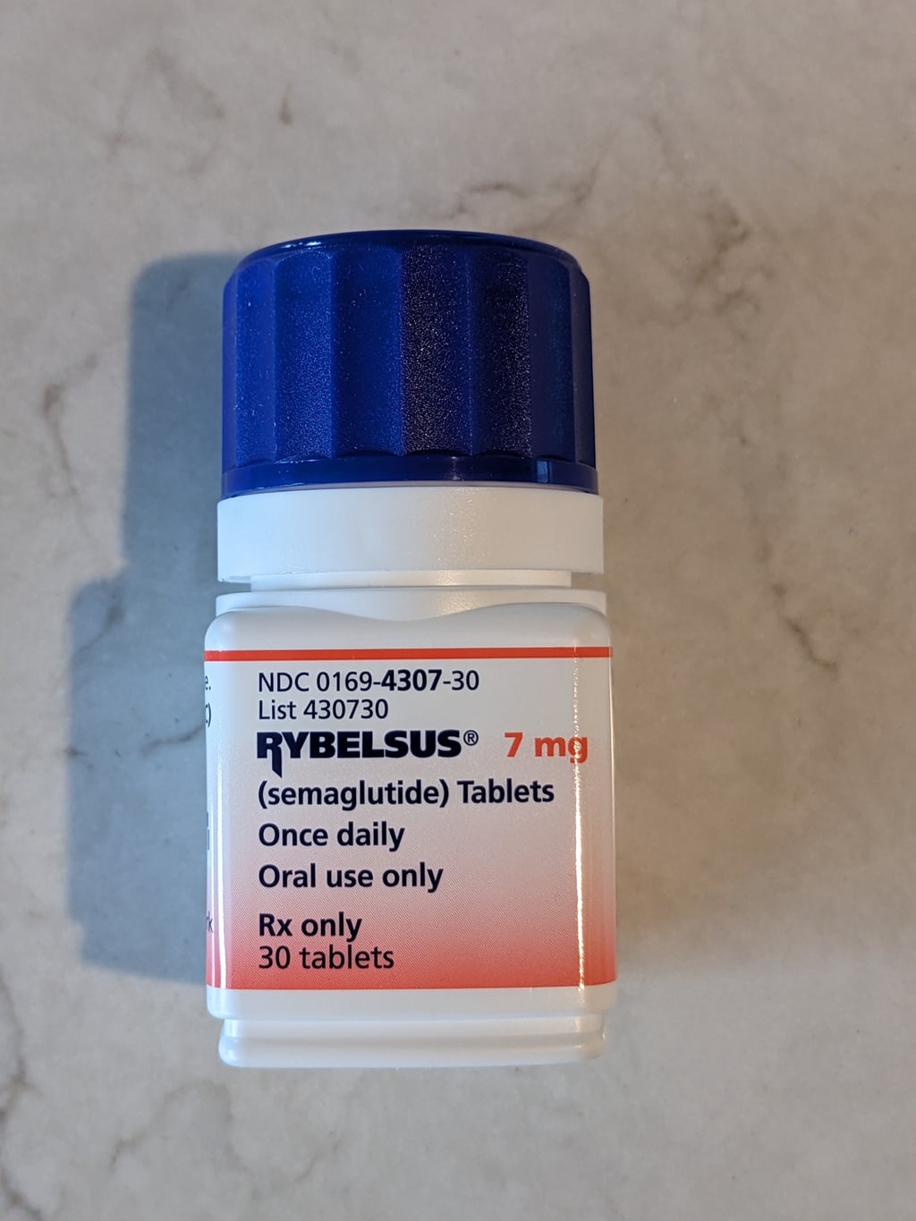 Flaske med Rybelsus, en tablettvariant av semaglutid