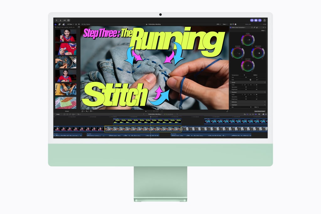Grønn iMac med videoredigering i Final Cut Pro
