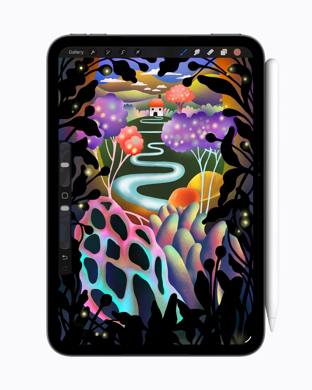 iPad mini med tegneprogrammet Procreate og Apple Pencil Pro