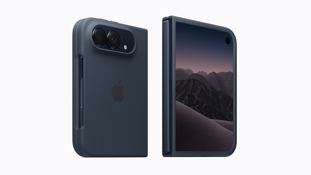 iPhone Duo i et mørkeblått deksel fra Apple, sett bakfra