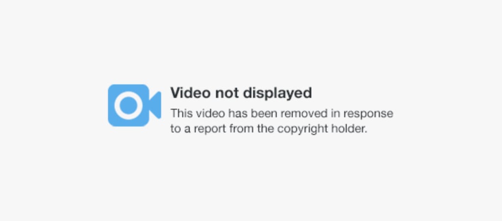 Grå flate med kameraikon og teksten Video not displayed, fjernet etter klage fra rettighetshaver