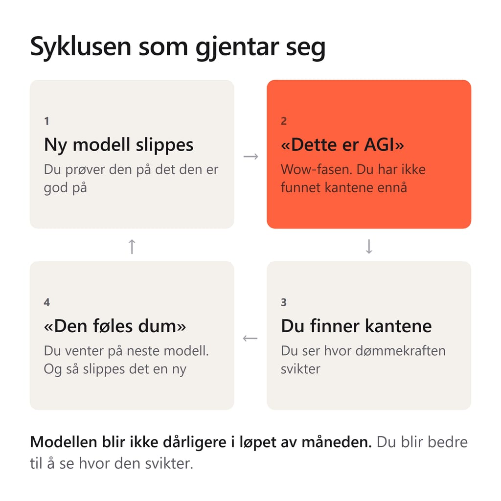 Fire steg i en sirkel: Ny modell slippes, wow-fasen, du finner kantene, den føles dum.