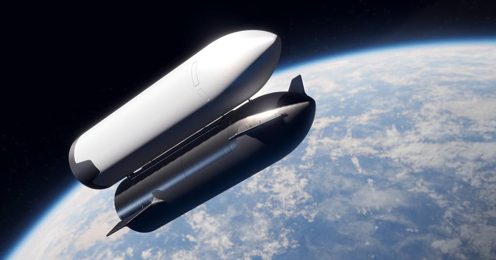 Konseptillustrasjon av SpaceX Starship drivstoffdepot i bane rundt Jorden