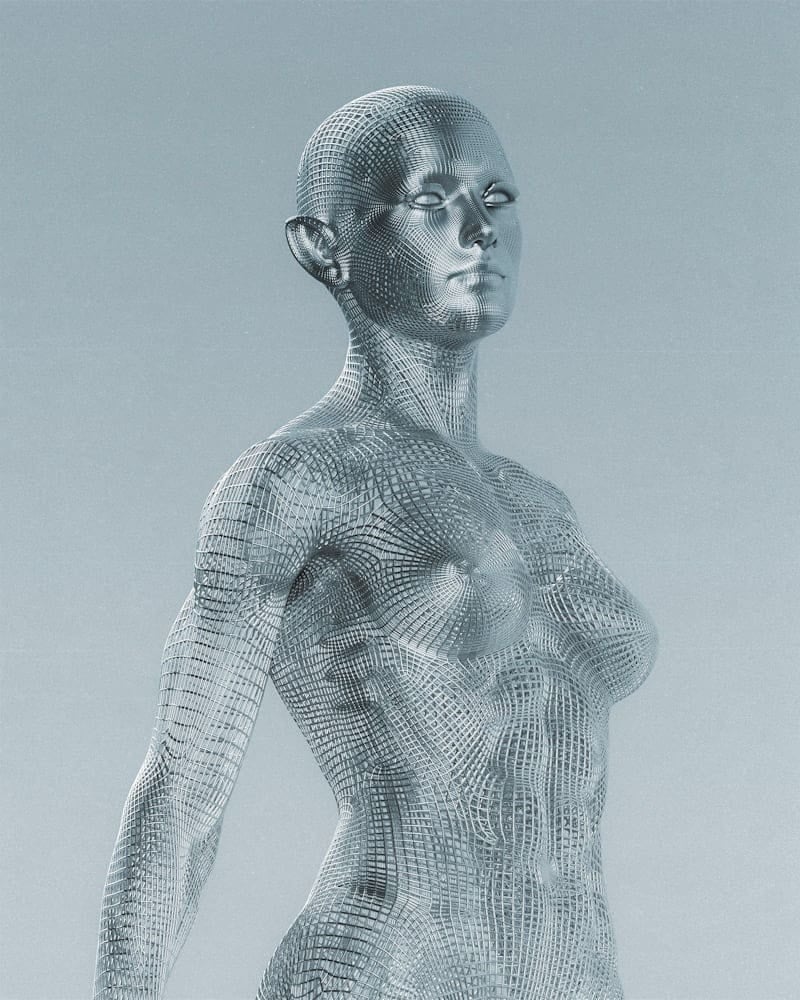 3D wireframe-modell av en menneskekropp, som illustrerer teknologien bak 3D-spillermodeller i fotball